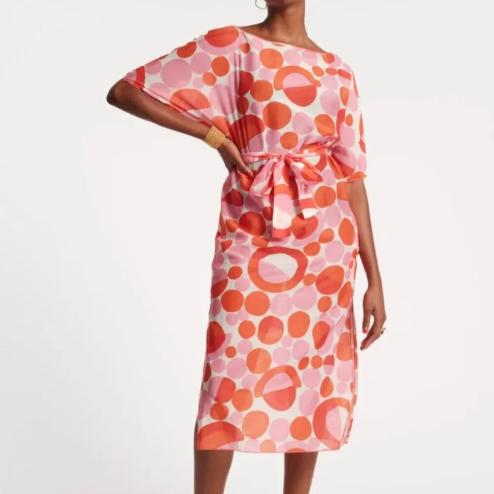 NWT FRANCES VALENTINE MARGEUERITE XL MAXI PROSECCO PRINT SWIM COVERUP CAFTAN - Picture 3 of 9